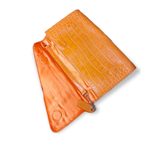 Danier Leather Orange Croc Embossed Clutch - Picture 4 of 7